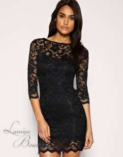 ASOS Black Lace Bodycon Cocktail Dress Sz 6 8 10 12 14  