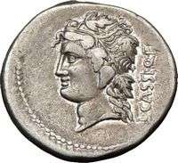 Cassius Longinus.Rome,72 BC.,Silver Denarius. Bacchus /Libera 