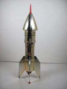 Vintage Astro Mfg 1957 Berzac Creation Mechanical Rocket Bank with Key 