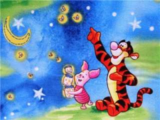  the Pooh Piglet Tigger Night Sky Stars Cartoon Fabric BTY  