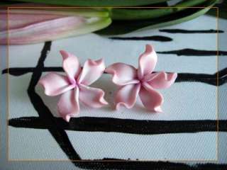 Soft Ceramic Clay Pink Plumeria Flower Fashion Stud Earrings  