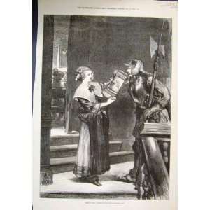  Taking Toll Girl Guard Wine John Gilbert 1875 Old Print 
