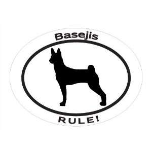  Oval Decal with dog silhouette and statement: BASENJIS 