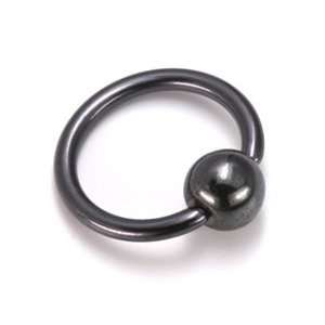  14g Titanium BlackOut Captive Bead Ring w Hematite Ball  1 