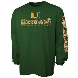   Hurricanes Green Text Logo Long Sleeve T shirt: Sports & Outdoors