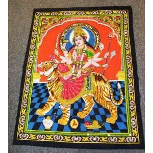 Picture 21 Durga Tapestry Supreme Hindu Goddess Tiger Embroidery Xl 42 