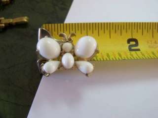 VTG Old CORO Signature White Butterfly Brooch Gold Tone Pin Clip 