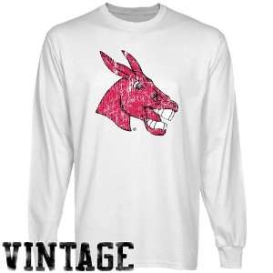   White Distressed Logo Vintage Long Sleeve T shirt