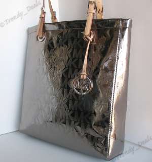  Kors Logo Mirror Metallic PVC Item Tote Handbag Bag Nickel  