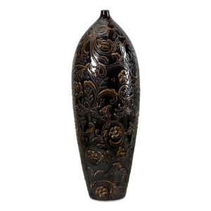   Large Victorian Swirling Floral Textured Ceramic Vase