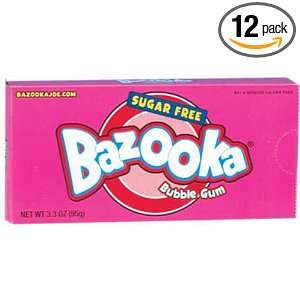 Topps Bazooka Sugar Free Gum, 3.3 Ounce Party Boxes (Pack of 12 