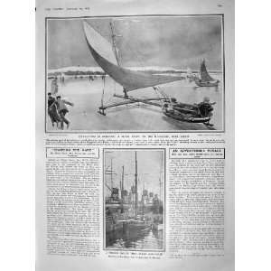  1909 ICE YACHTING GERMANY FISHING SMACK MARITIME BARON 