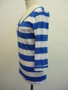 BCBG paris blue white 3/4 sleeve striped tee size XL  