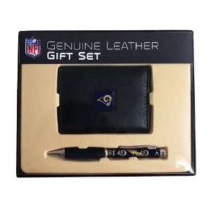  St. Louis Rams Leather Tri Fold Wallet & Comfort Grip Pen 