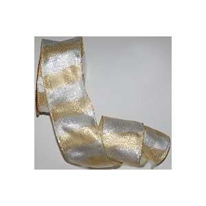  Gold Silver Stripe Wired Ribbon 2 inches: Arts, Crafts 