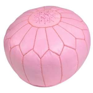  Moroccan Pink Leather Pouf