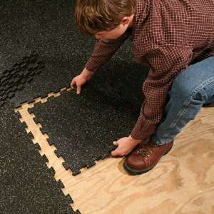   Solid Interlocking Black With Gray Specs Rubber Flooring   4 Tile Pack