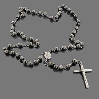 14K White Gold Rosary Necklace Beads 11 5/8 in  