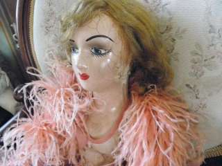 26 Antique Pink French Boudoir Doll with Feather Boa  