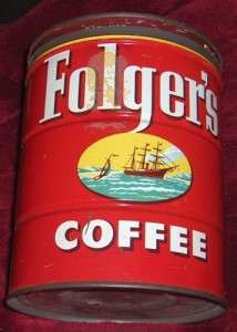 Vintage Folgers Key Wind off Original Lid   Drip Grind Coffee TIN SEE 