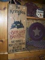 PRIMITIVE CHRISTMAS SIGN~~KRINGLES BED AND BREAKFAST~~  