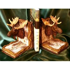  Old West Moose Lodge Birch Wood Bookends 