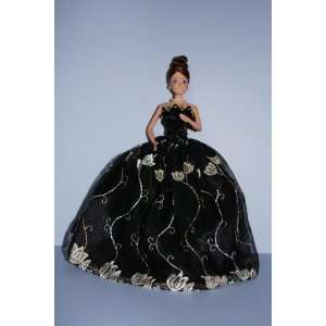  Black Gown with Gold Flowers Motif Made to Fit the Barbie 