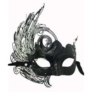  Venetian Black Mask w/ Metal Swan Laser cut on Side and 