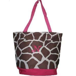  Monogrammed Giraffe Tote Bag with Pink Trim Everything 