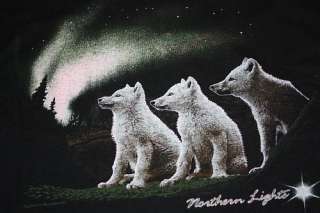 vtg 80s 3 WOLF t shirt * NATURE northern lights *  