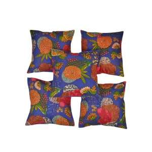   Block Print & Thread Work Cushion Cover Size: 16 X 16 Inches Set of 5