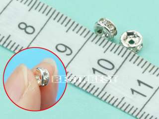 Lot 100pcs Silver Plated Rhinestone 6mm Spacer Beads Charms Findings 