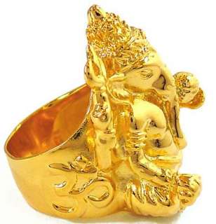 GANESH HINDU LORD ELEPHANT GOD GOLD AMULET RING Sz 14  