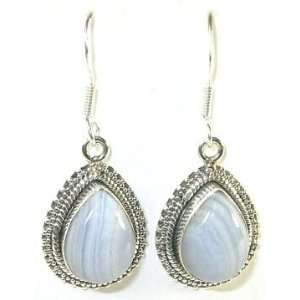 Teardrop Blue Lace Agate Earrings 