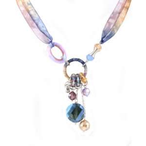  Ribbon & Glass Necklace   Blue & Purple Jewelry