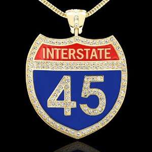    Interstate 45 Texas Gold Plated CZ Hip Hop Pendant Jewelry