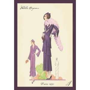 Paper poster printed on 12 x 18 stock. Modern Violet Dress with Boa