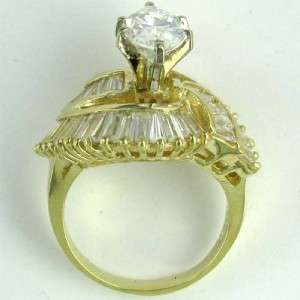 R7720 14K solid gold 4.7ct marquis / baguette CZ ring  