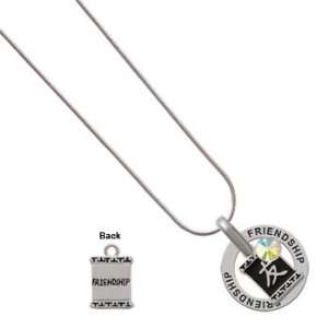 Silver Chinese Character Charm on Friendship Snake Chain Necklace AB 