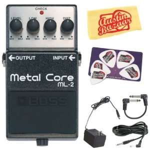 Boss ML 2 Metal Core Distortion Pedal Bundle with AC Adapter, 10 Foot 
