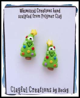 Beckys Polymer Clay   Christmas Tree Earrings, Post  