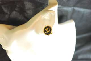 USED CHANEL CC logo Gold & Black Earrings 100% Authentic Japan Seller 