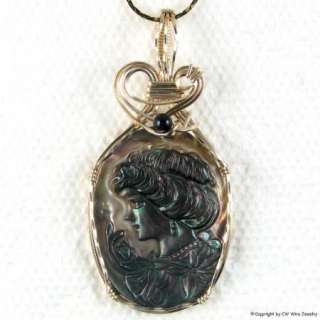Shell MOP Black Lip Cameo Pendant 14K Rolled Gold  