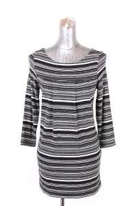gray WHITE HOUSE BLACK MARKET dress stripe empire waist mini 3/4 