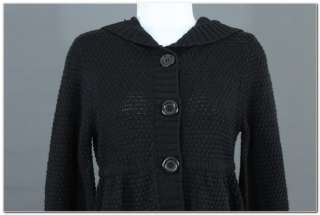 Love Rocks Black Loose Cardigan 3/4 Sleeve Hooded Sweater szM New 