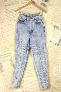 Vtg 80s Acid Wash Tattered Cutout Chic Jeans S/M  