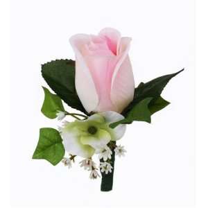  Pink Silk Rose Boutonniere 