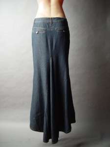   Blue Denim Wash Flared Flare Jean Vtg y Retro 70s Long Maxi fp Skirt M