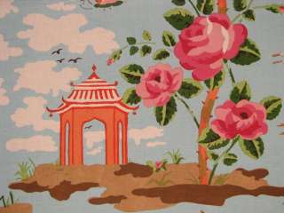   Chinese Hand Print China Rose Art Toile Decor Blue Fabric  