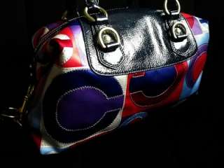 COACH MADISON RED WHT BLUE GRAPHIC OP ART RESORT SMALL SABRINA TOTE 